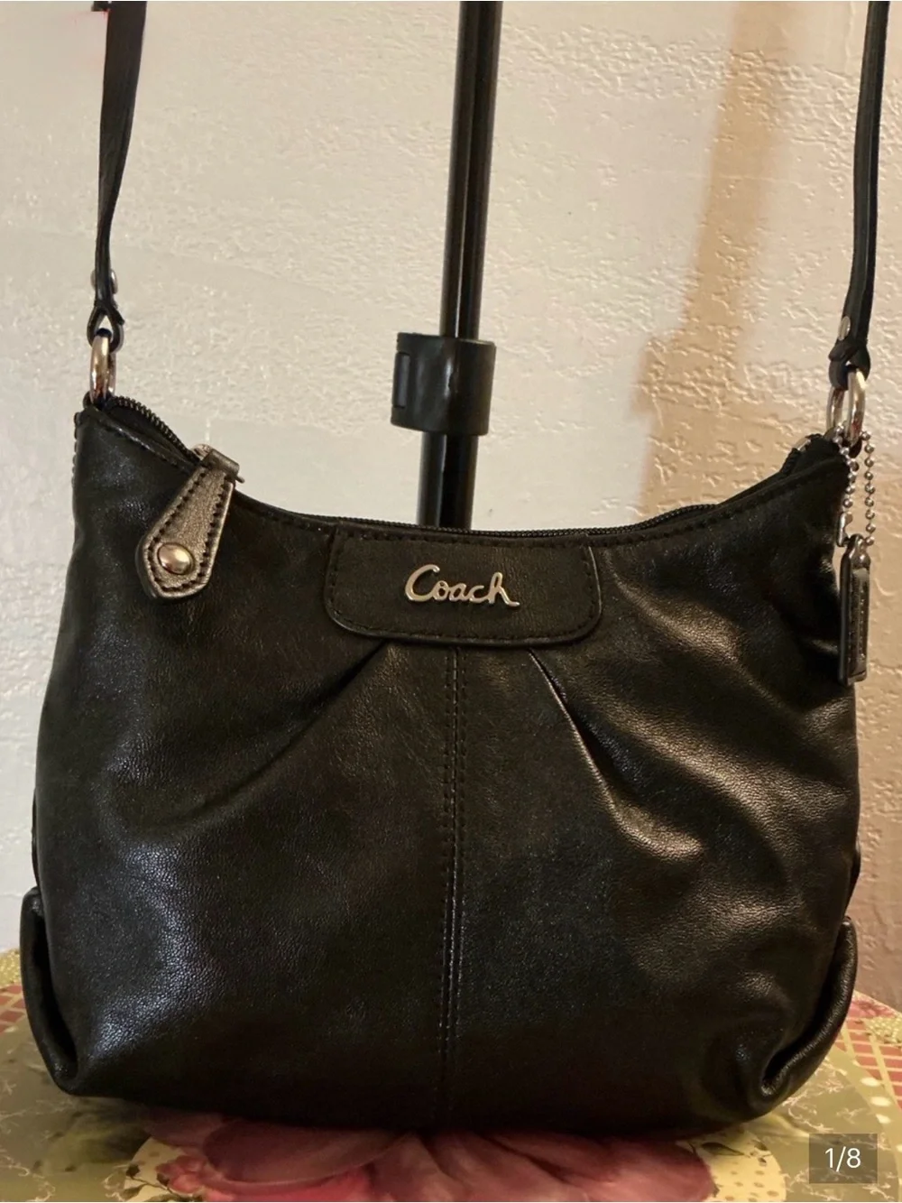 Coach Vintage Ashley EUC Black Leather Crossbody Bag, Purple Interior with COA - Picture 1 of 9